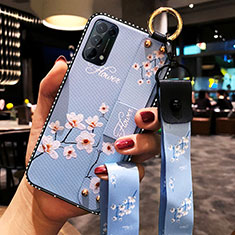 Silicone Candy Rubber Gel Flowers Soft Case Cover for Oppo Reno5 Pro 5G Mint Blue