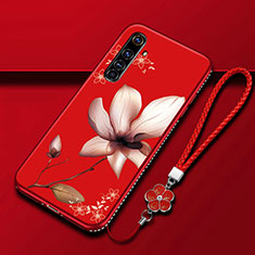 Silicone Candy Rubber Gel Flowers Soft Case Cover for Realme X50 Pro 5G Red Wine