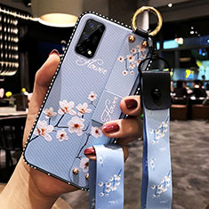 Silicone Candy Rubber Gel Flowers Soft Case Cover for Realme X7 5G Mint Blue