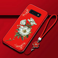 Silicone Candy Rubber Gel Flowers Soft Case Cover for Samsung Galaxy S10e Red