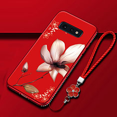 Silicone Candy Rubber Gel Flowers Soft Case Cover for Samsung Galaxy S10e Red Wine