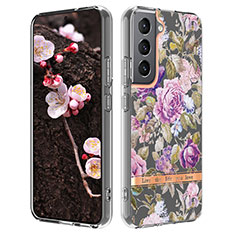 Silicone Candy Rubber Gel Flowers Soft Case Cover for Samsung Galaxy S22 5G Purple
