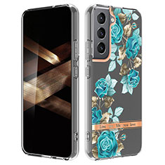 Silicone Candy Rubber Gel Flowers Soft Case Cover for Samsung Galaxy S24 Plus 5G Cyan