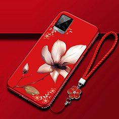 Silicone Candy Rubber Gel Flowers Soft Case Cover for Vivo V20 Pro 5G Red Wine