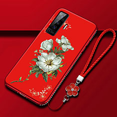 Silicone Candy Rubber Gel Flowers Soft Case Cover for Vivo X50 5G Red
