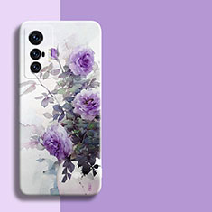 Silicone Candy Rubber Gel Flowers Soft Case Cover for Vivo X70 5G Purple