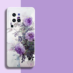 Silicone Candy Rubber Gel Flowers Soft Case Cover for Vivo X80 Pro 5G Purple