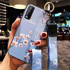 Silicone Candy Rubber Gel Flowers Soft Case Cover for Vivo Y20 Mint Blue