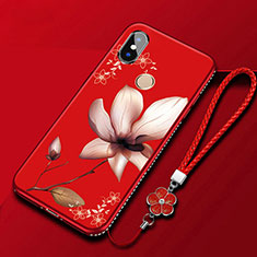 Silicone Candy Rubber Gel Flowers Soft Case Cover for Xiaomi Redmi 6 Pro Red