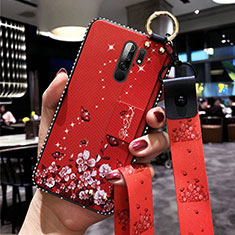 Silicone Candy Rubber Gel Flowers Soft Case Cover for Xiaomi Redmi 9 Red