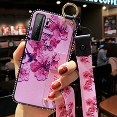 Silicone Candy Rubber Gel Flowers Soft Case Cover K01 for Huawei Nova 7 SE 5G Purple