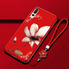 Silicone Candy Rubber Gel Flowers Soft Case Cover K01 for Huawei P20 Pro Red