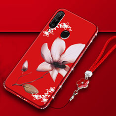 Silicone Candy Rubber Gel Flowers Soft Case Cover K01 for Huawei P30 Lite Red