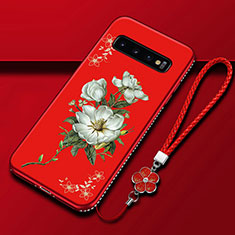 Silicone Candy Rubber Gel Flowers Soft Case Cover K01 for Samsung Galaxy S10 5G Red