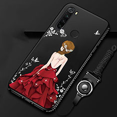 Silicone Candy Rubber Gel Flowers Soft Case Cover K01 for Xiaomi Redmi Note 8 (2021) Red and Black
