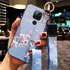 Silicone Candy Rubber Gel Flowers Soft Case Cover K01 for Xiaomi Redmi Note 9 Sky Blue
