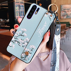Silicone Candy Rubber Gel Flowers Soft Case Cover K02 for Huawei P30 Pro Cyan