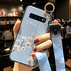 Silicone Candy Rubber Gel Flowers Soft Case Cover K02 for Samsung Galaxy S10 5G Sky Blue