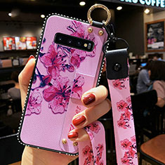 Silicone Candy Rubber Gel Flowers Soft Case Cover K02 for Samsung Galaxy S10 Purple