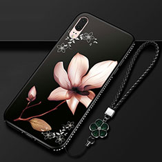 Silicone Candy Rubber Gel Flowers Soft Case Cover K03 for Huawei P20 Brown