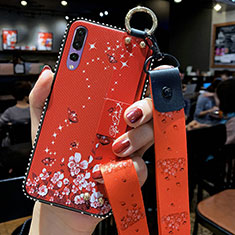 Silicone Candy Rubber Gel Flowers Soft Case Cover K03 for Huawei P20 Pro Red