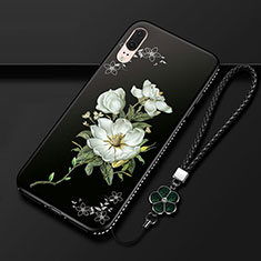 Silicone Candy Rubber Gel Flowers Soft Case Cover K03 for Huawei P20 White