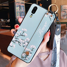 Silicone Candy Rubber Gel Flowers Soft Case Cover K08 for Huawei P20 Cyan