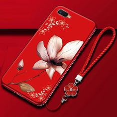 Silicone Candy Rubber Gel Flowers Soft Case Cover M02 for Oppo K1 Red Wine