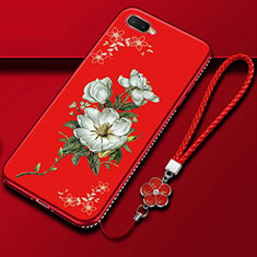 Silicone Candy Rubber Gel Flowers Soft Case Cover M02 for Oppo RX17 Neo Red