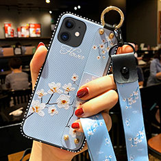 Silicone Candy Rubber Gel Flowers Soft Case Cover S01 for Apple iPhone 12 Mint Blue