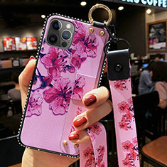 Silicone Candy Rubber Gel Flowers Soft Case Cover S01 for Apple iPhone 12 Pro Clove Purple