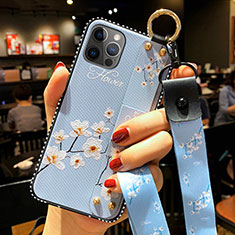Silicone Candy Rubber Gel Flowers Soft Case Cover S01 for Apple iPhone 12 Pro Max Mint Blue