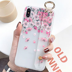Silicone Candy Rubber Gel Flowers Soft Case Cover S01 for Apple iPhone X Pink