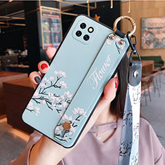 Silicone Candy Rubber Gel Flowers Soft Case Cover S01 for Huawei Enjoy 20 5G Mint Blue