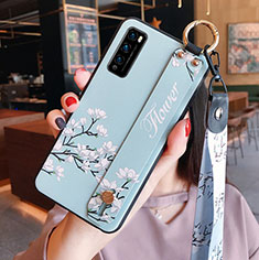 Silicone Candy Rubber Gel Flowers Soft Case Cover S01 for Huawei Enjoy 20 Pro 5G Cyan