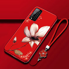 Silicone Candy Rubber Gel Flowers Soft Case Cover S01 for Huawei Honor Play4T Pro Red Wine