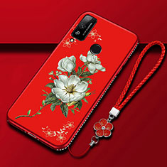 Silicone Candy Rubber Gel Flowers Soft Case Cover S01 for Huawei Honor Play4T Red