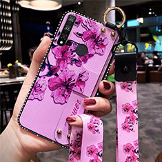 Silicone Candy Rubber Gel Flowers Soft Case Cover S01 for Huawei Nova 5i Purple