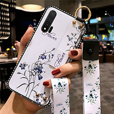 Silicone Candy Rubber Gel Flowers Soft Case Cover S01 for Huawei Nova 6 5G White