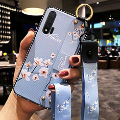 Silicone Candy Rubber Gel Flowers Soft Case Cover S01 for Huawei Nova 6 Sky Blue