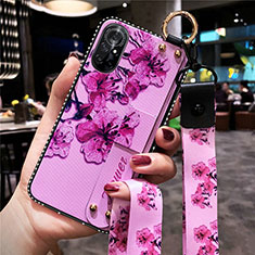 Silicone Candy Rubber Gel Flowers Soft Case Cover S01 for Huawei Nova 8 5G Purple