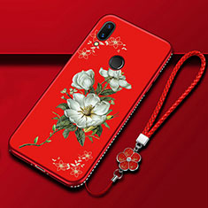 Silicone Candy Rubber Gel Flowers Soft Case Cover S01 for Huawei P Smart Z Red