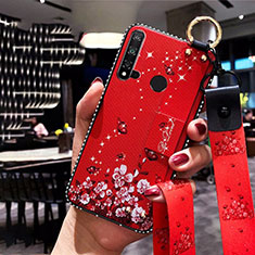 Silicone Candy Rubber Gel Flowers Soft Case Cover S01 for Huawei P20 Lite (2019) Red