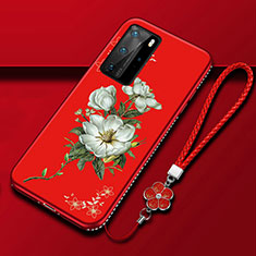 Silicone Candy Rubber Gel Flowers Soft Case Cover S01 for Huawei P40 Pro Red