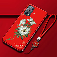 Silicone Candy Rubber Gel Flowers Soft Case Cover S01 for Oppo Reno5 5G Red