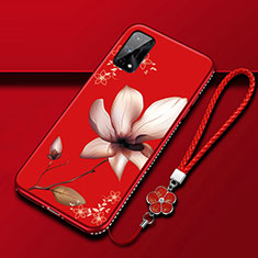 Silicone Candy Rubber Gel Flowers Soft Case Cover S01 for Realme Q2 Pro 5G Red Wine