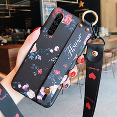 Silicone Candy Rubber Gel Flowers Soft Case Cover S01 for Realme X2 Black