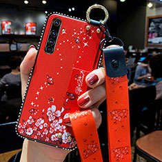 Silicone Candy Rubber Gel Flowers Soft Case Cover S01 for Realme X50 Pro 5G Red