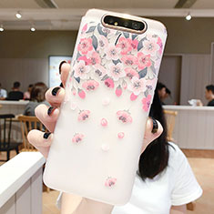 Silicone Candy Rubber Gel Flowers Soft Case Cover S01 for Samsung Galaxy A80 Pink