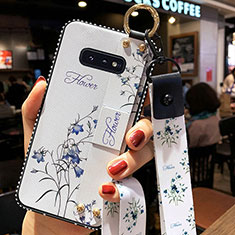 Silicone Candy Rubber Gel Flowers Soft Case Cover S01 for Samsung Galaxy S10e White